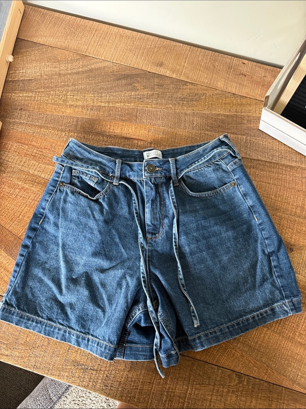 Market & Spruce Denim Tie-Waist Jean Shorts in Blue